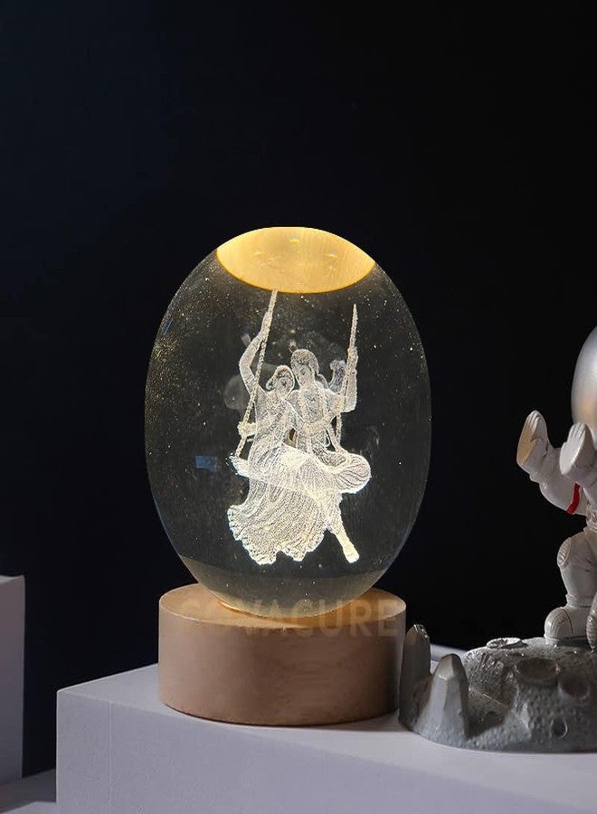 COVACURE 3D Radha Krishna Swing Crystal Ball Night Lamp, Solar System Radha Krishna Swing Idol Crystal Ball Night Light, USB Table Colorful LED Wooden Base Lamp for Home, Office, Birthday Gift - Image 1